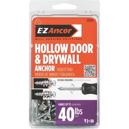 E-Z Ancor E-Z Ancor Self Drilling Anchor, 1" L, Nylon, 40 lbs Tension Strength, 50 PK 25325